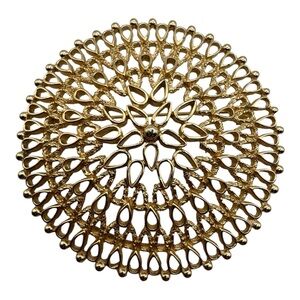 Sarah Coventry Canada Gold-Tone Filigree Brooch 2.5” Round Vintage